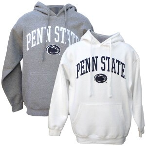 Oxford & white long sleeve hooded sweatshirts with arched Penn State above Athletic Logo